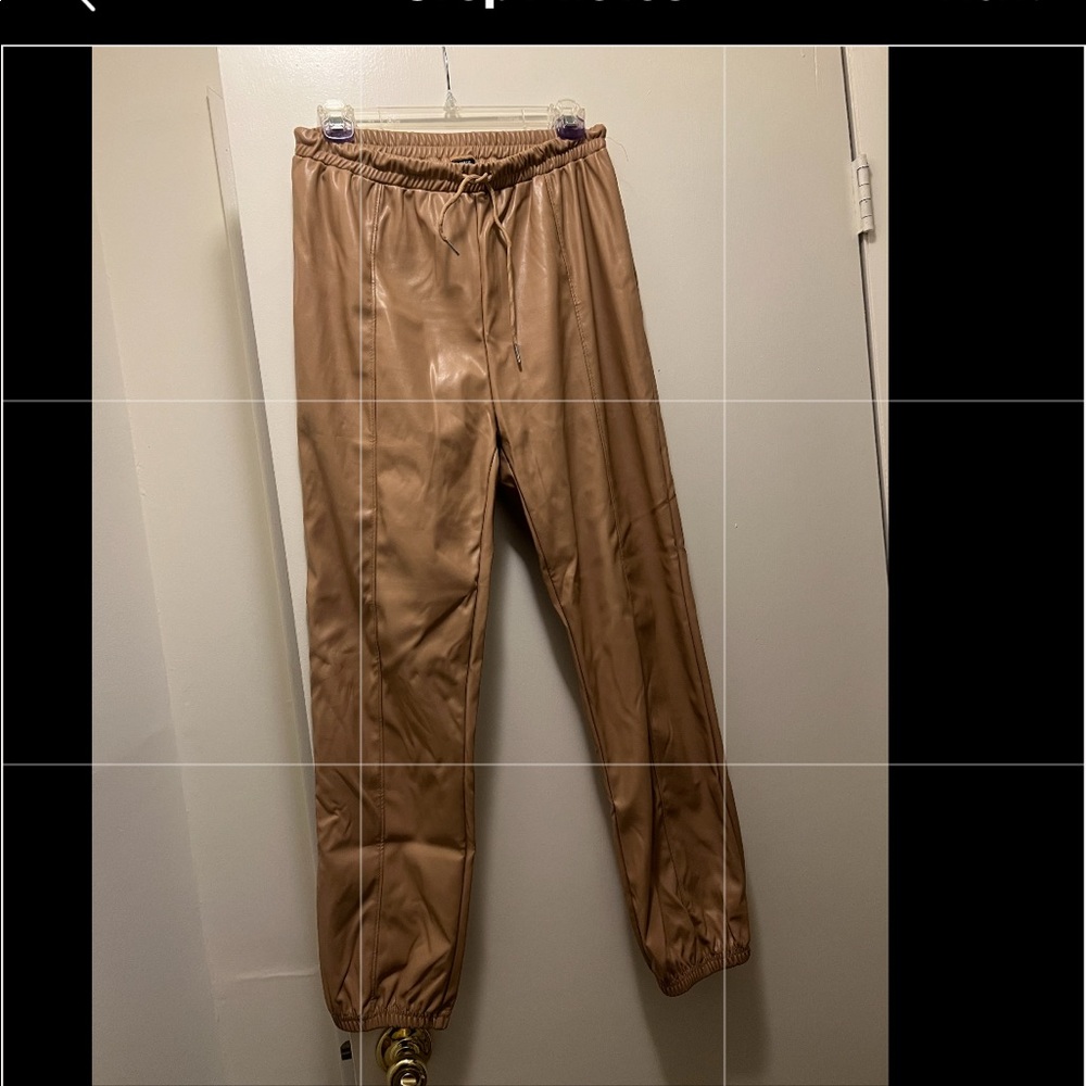 Tan leather joggers